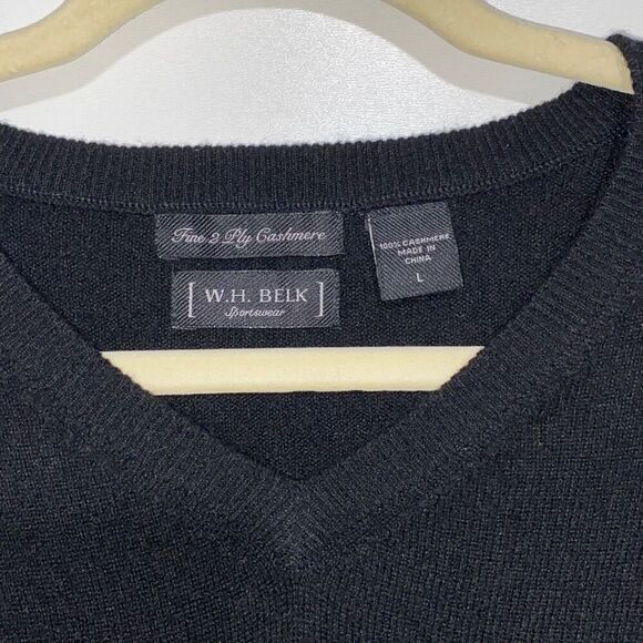 W.H Belk Men's Fine 2 Ply Cashmere Black Long Sleeve Sweater Size Large - Picture 5 of 10